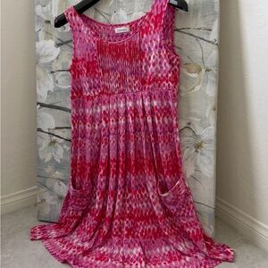 Calvin Klein Pink and Red Sleeveless Pleated A-Line Dress